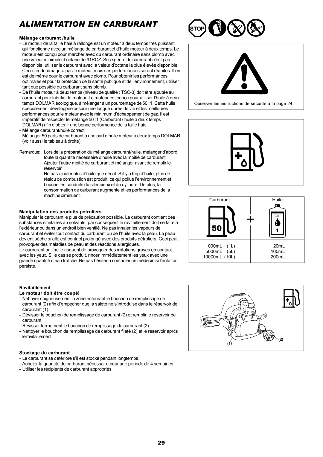 Dolmar MH-2556 instruction manual Alimentation EN Carburant 