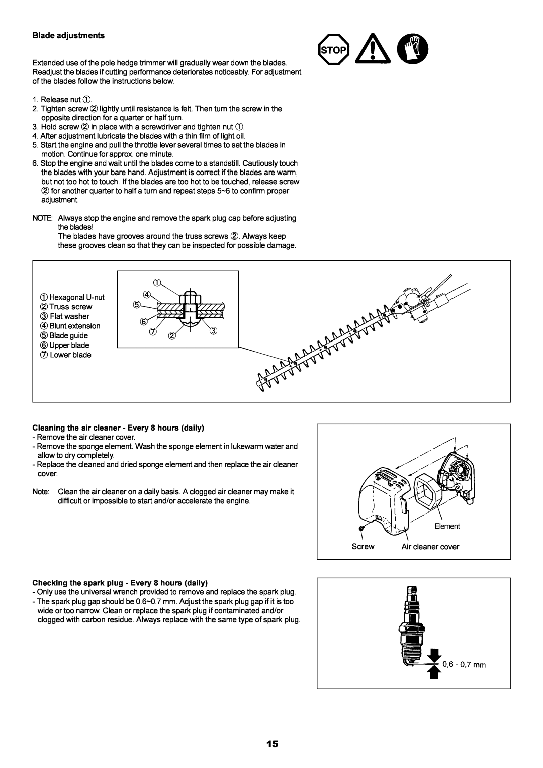 Dolmar MH-2556 instruction manual Blade adjustments 