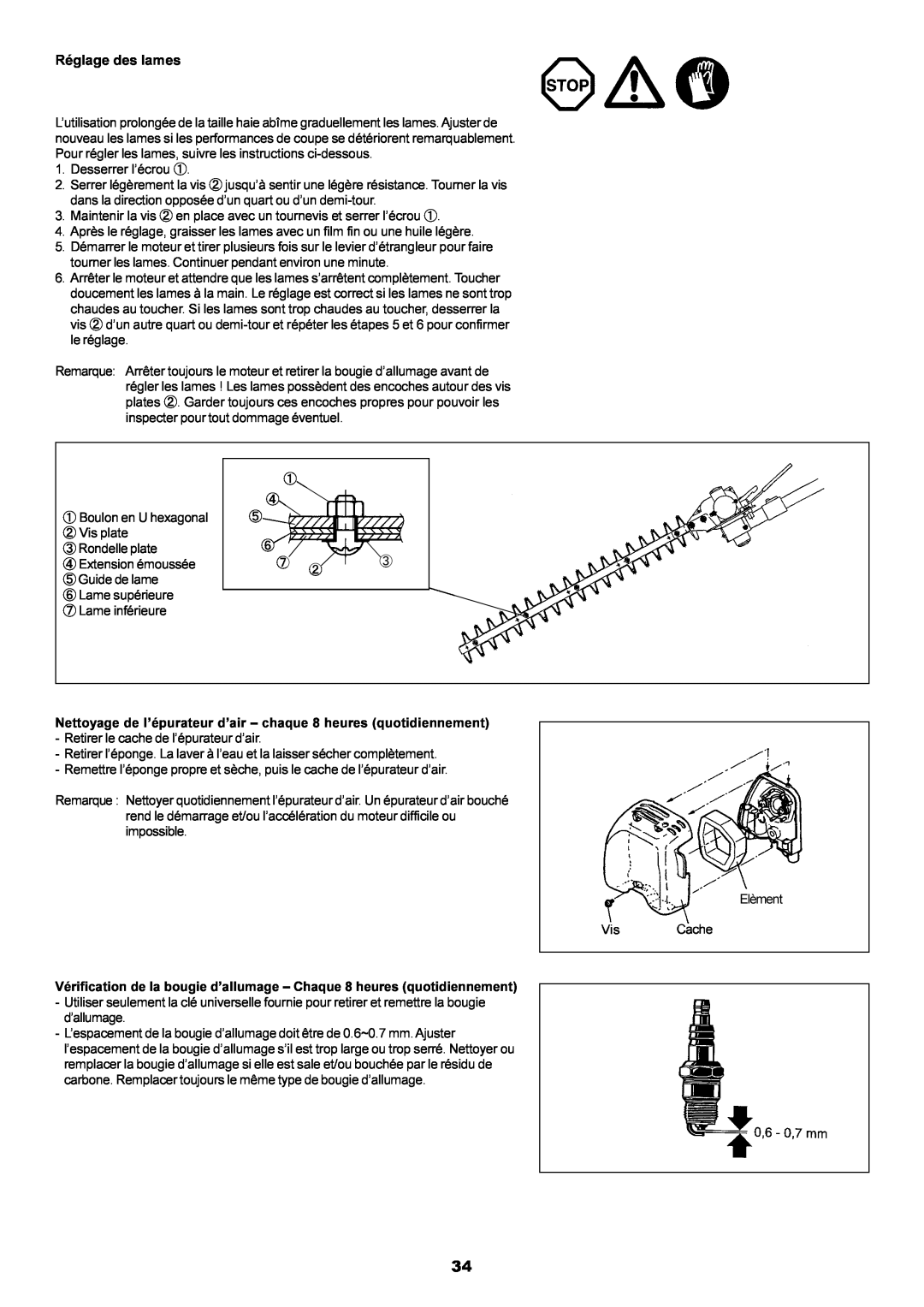 Dolmar MH-2556 instruction manual Réglage des lames 