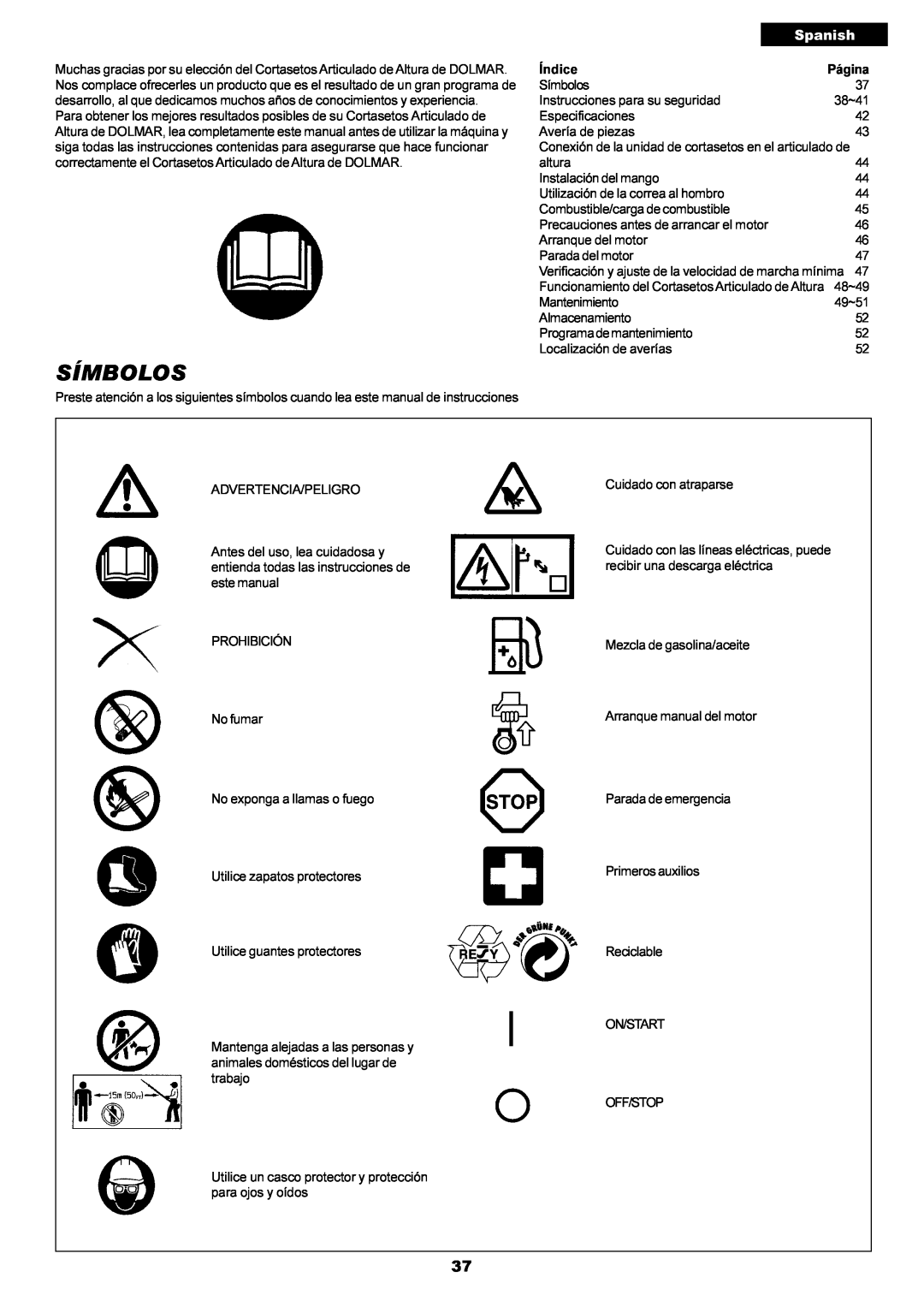 Dolmar MH-2556 instruction manual Símbolos, Spanish 