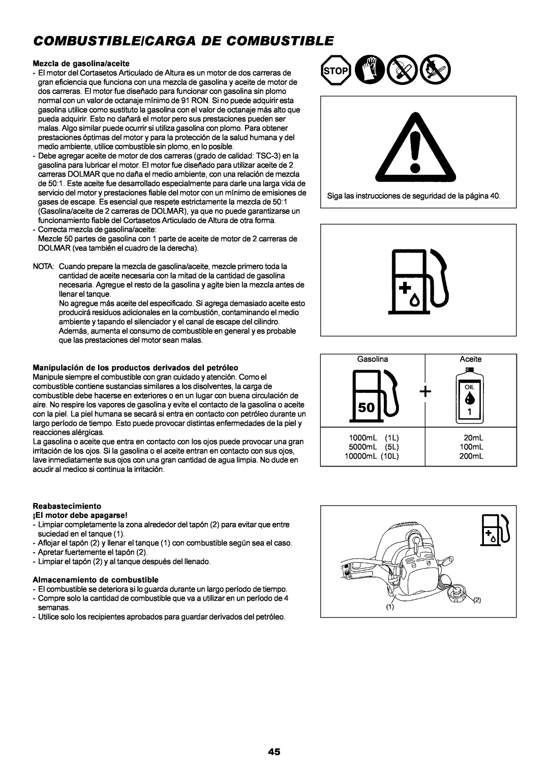 Dolmar MH-2556 instruction manual Combustible/Carga De Combustible 