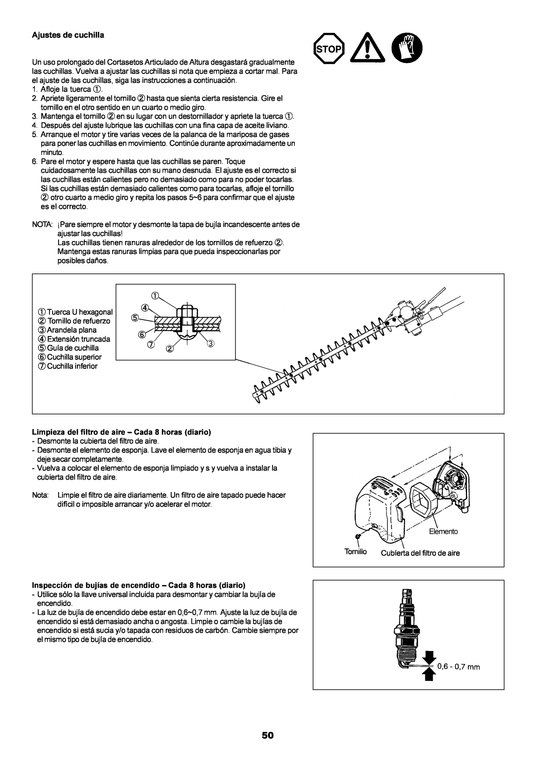 Dolmar MH-2556 instruction manual Ajustes de cuchilla 