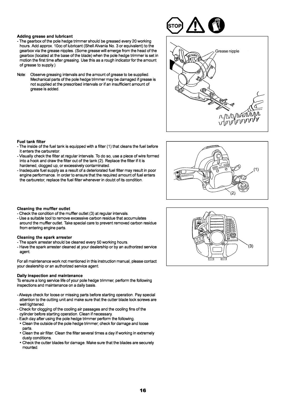 Dolmar MH-2556 instruction manual Adding grease and lubricant 