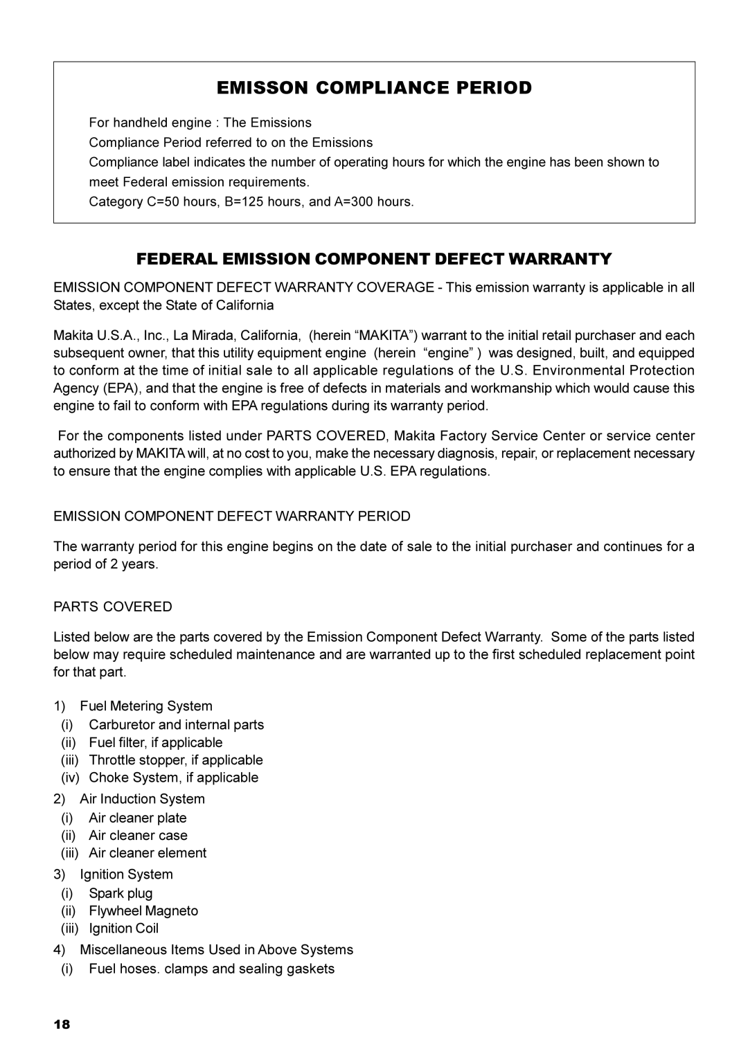 Dolmar MS-22C instruction manual Emisson Compliance Period 