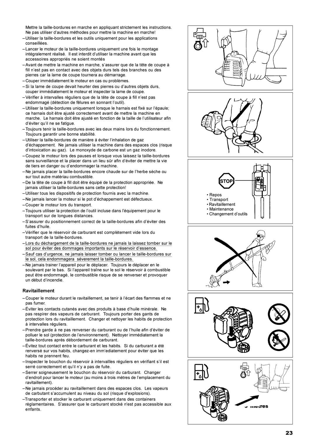 Dolmar MS-22C instruction manual Ravitaillement, Mètres 