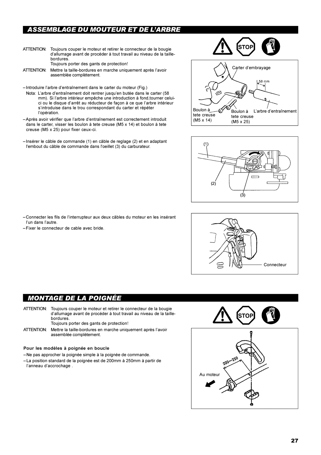 Dolmar MS-22C instruction manual Assemblage DU Mouteur ET DE L’ARBRE, Montage DE LA Poignée 