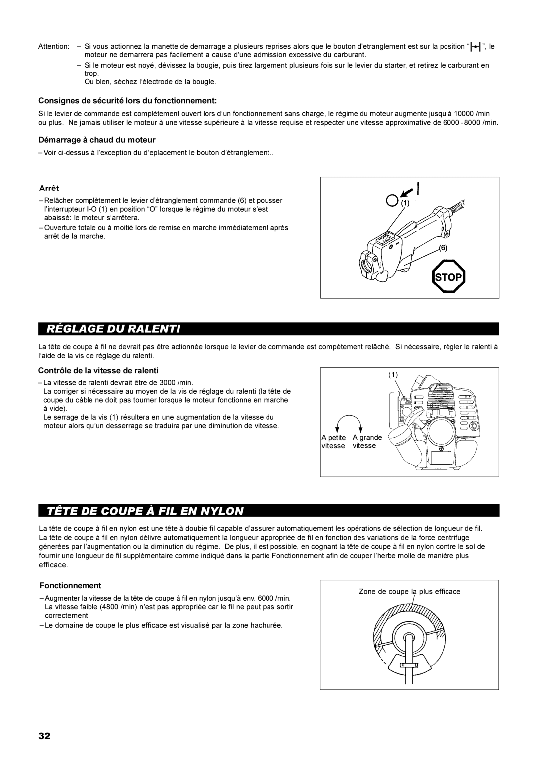 Dolmar MS-22C instruction manual Réglage DU Ralenti, Tête DE Coupe À FIL EN Nylon 