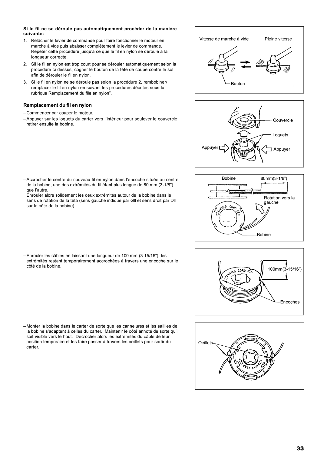 Dolmar MS-22C instruction manual Remplacement du fil en nylon 