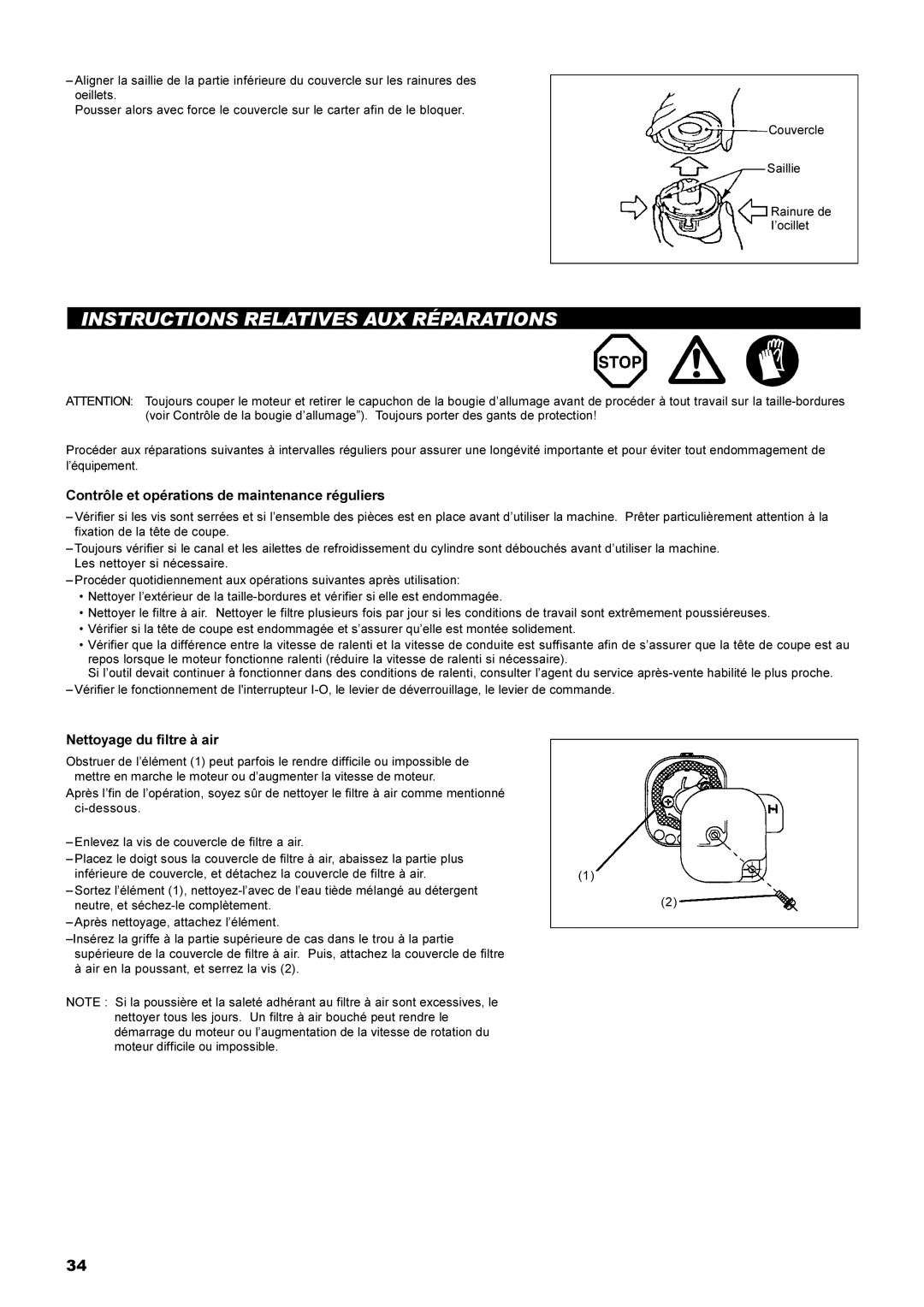 Dolmar MS-22C instruction manual Instructions Relatives AUX Réparations, Contrôle et opérations de maintenance réguliers 