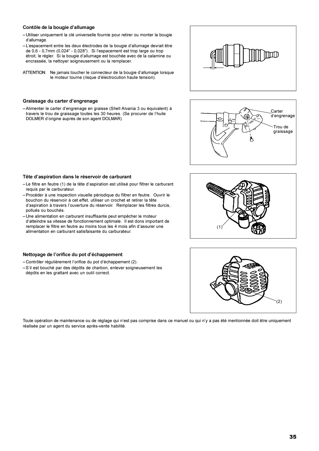 Dolmar MS-22C instruction manual Contôle de la bougie d’allumage, Graissage du carter d’engrenage 