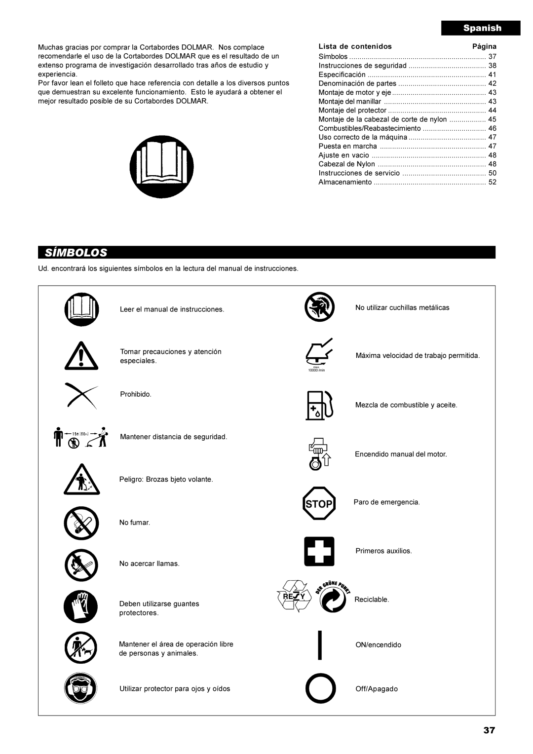 Dolmar MS-22C instruction manual Símbolos, Spanish 