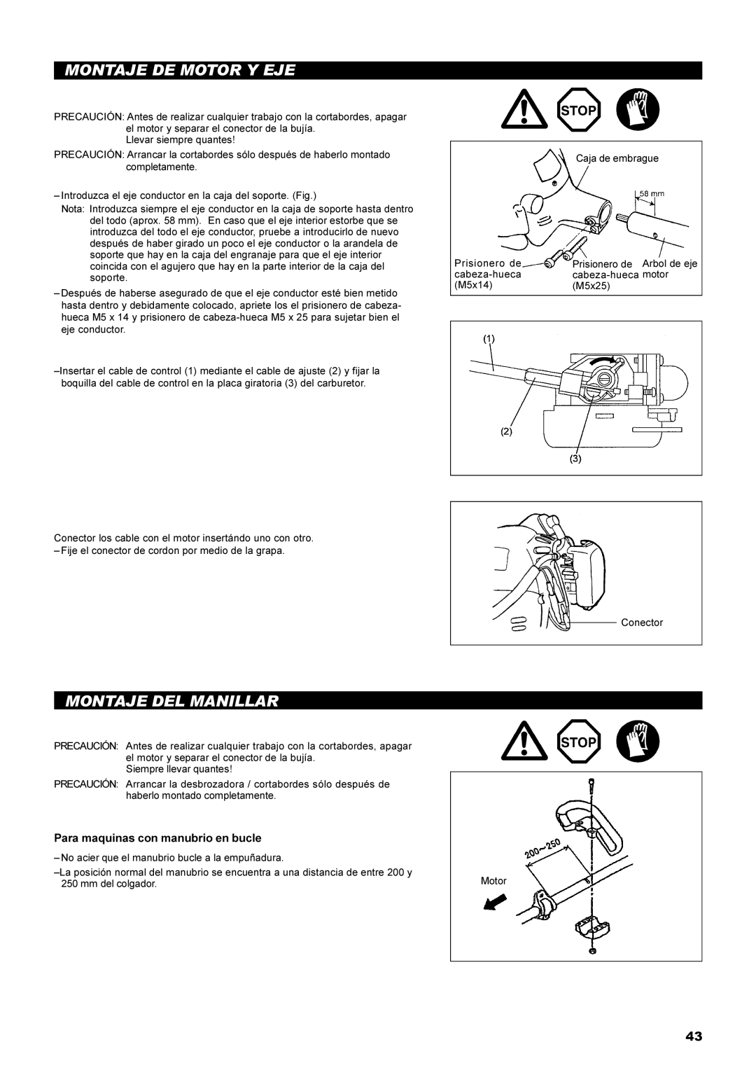 Dolmar MS-22C instruction manual Montaje DE Motor Y EJE, Montaje DEL Manillar, Para maquinas con manubrio en bucle 