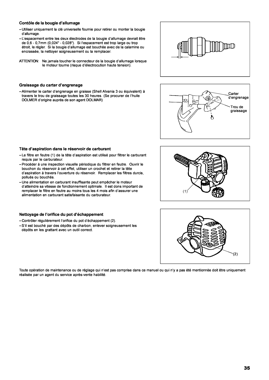 Dolmar MS-22C instruction manual Contôle de la bougie d’allumage, Graissage du carter d’engrenage 
