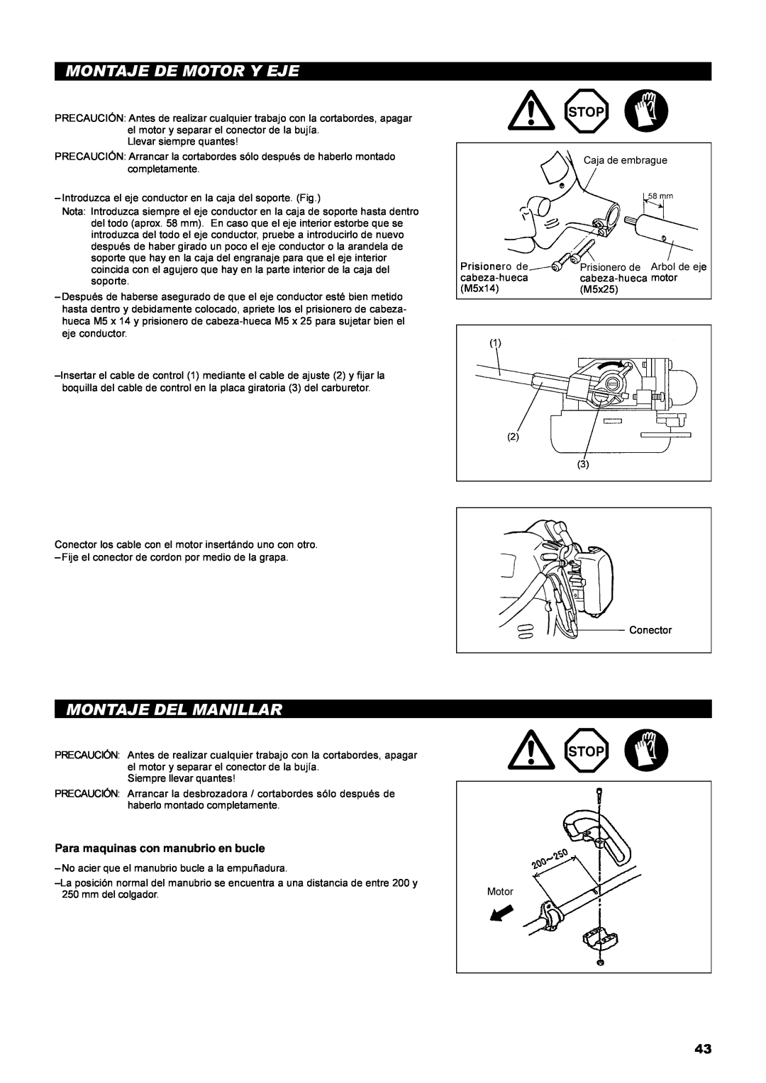 Dolmar MS-22C instruction manual Montaje De Motor Y Eje, Montaje Del Manillar, Para maquinas con manubrio en bucle 