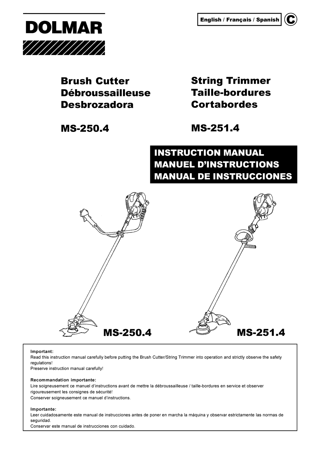 Dolmar instruction manual MS-250.4MS-251.4 