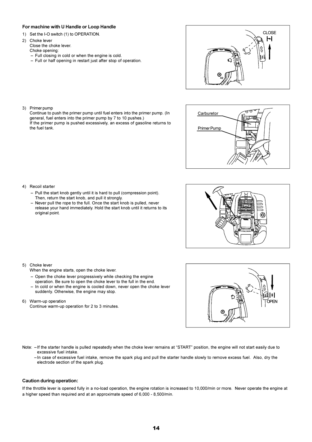 Dolmar MS-251.4, MS-250.4 instruction manual For machine with U Handle or Loop Handle, Open 