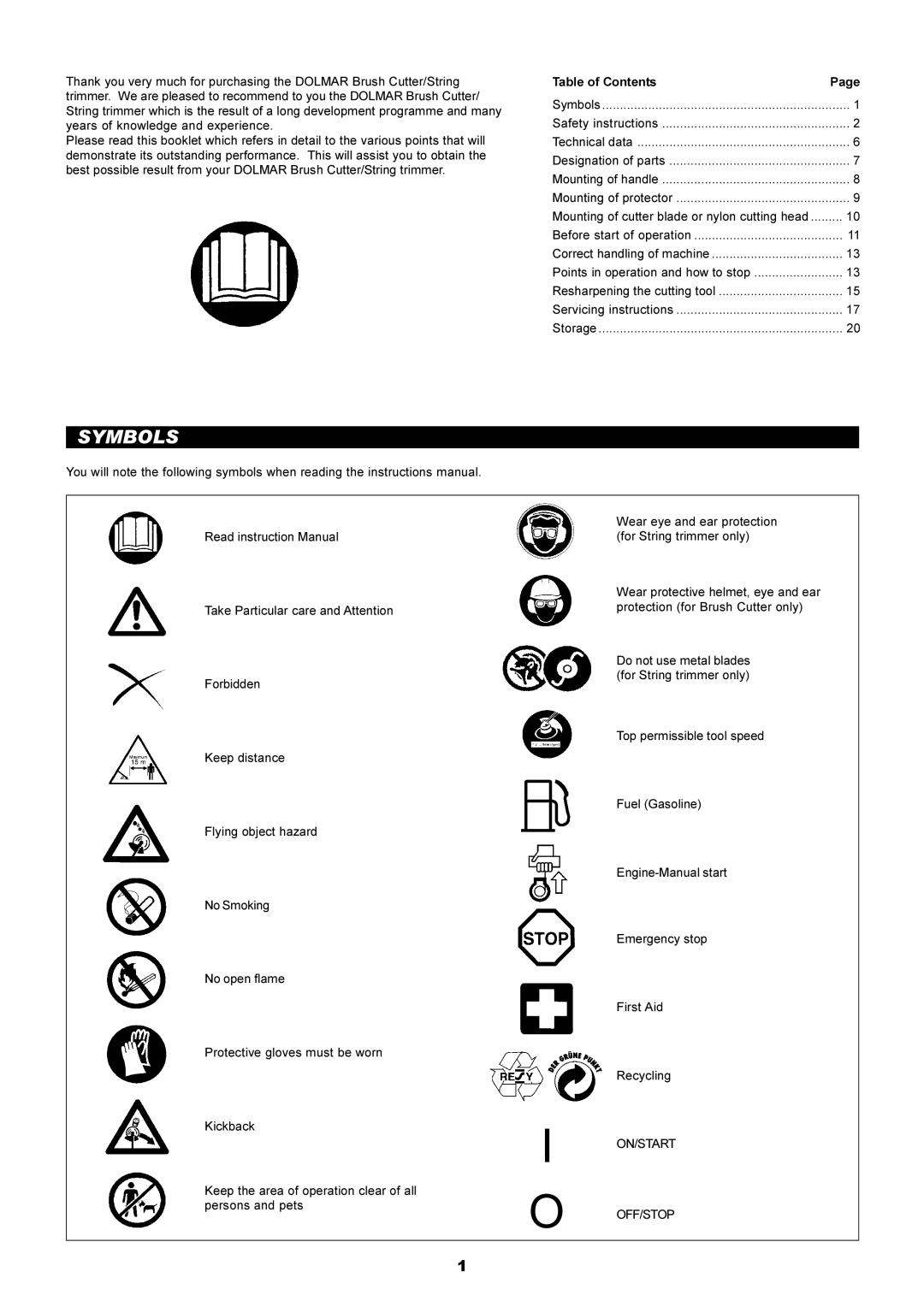 Dolmar MS-250.4, MS-251.4 instruction manual Symbols 