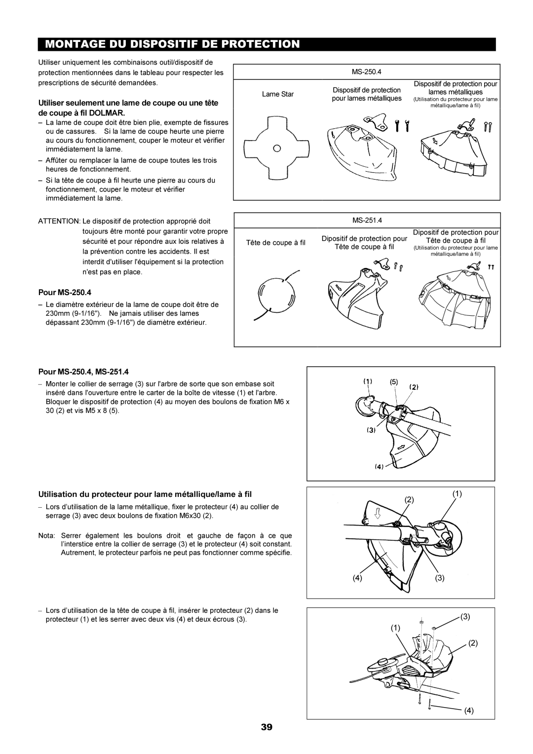 Dolmar instruction manual Montage DU Dispositif DE Protection, Pour MS-250.4, MS-251.4 