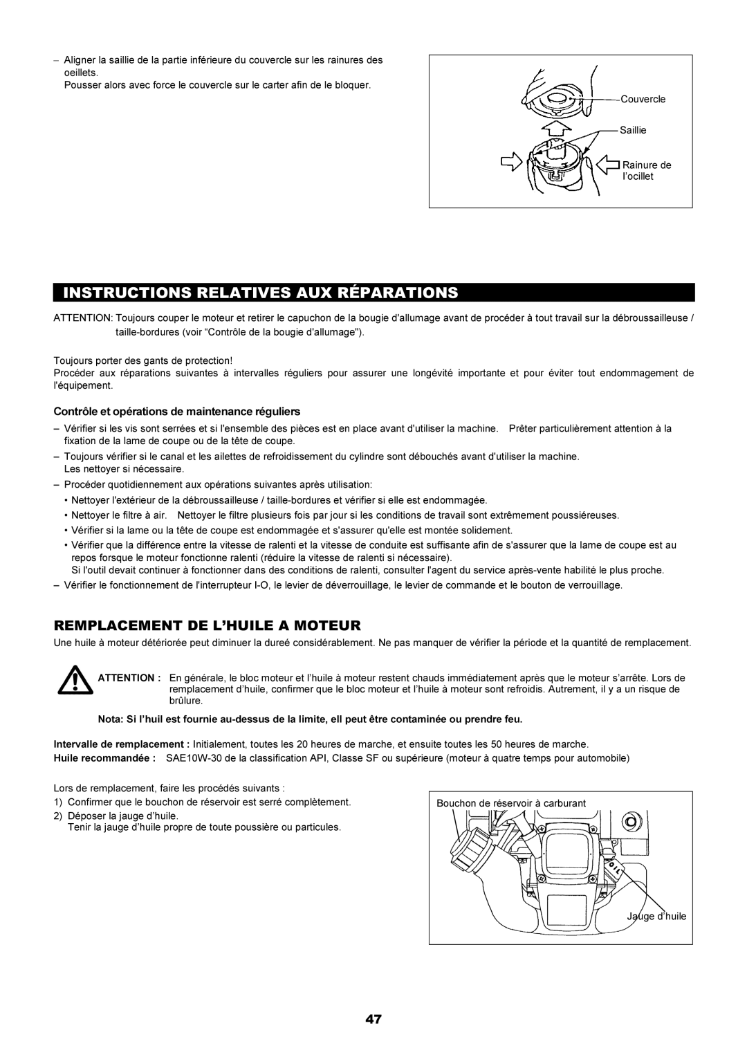 Dolmar MS-250.4, MS-251.4 instruction manual Instructions Relatives AUX Réparations, Remplacement DE L’HUILE a Moteur 