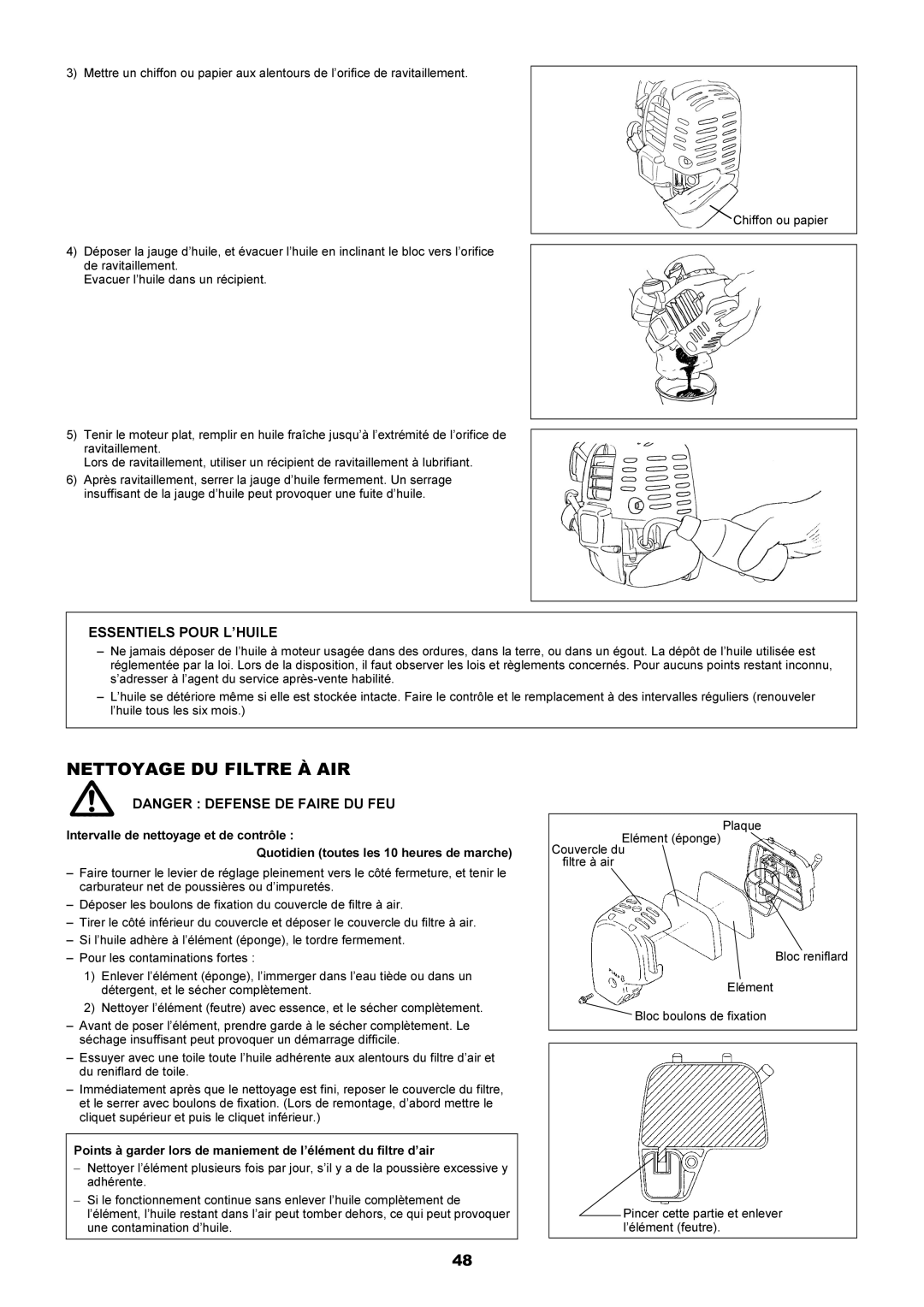 Dolmar MS-251.4, MS-250.4 instruction manual Nettoyage DU Filtre À AIR, Essentiels Pour L’HUILE 