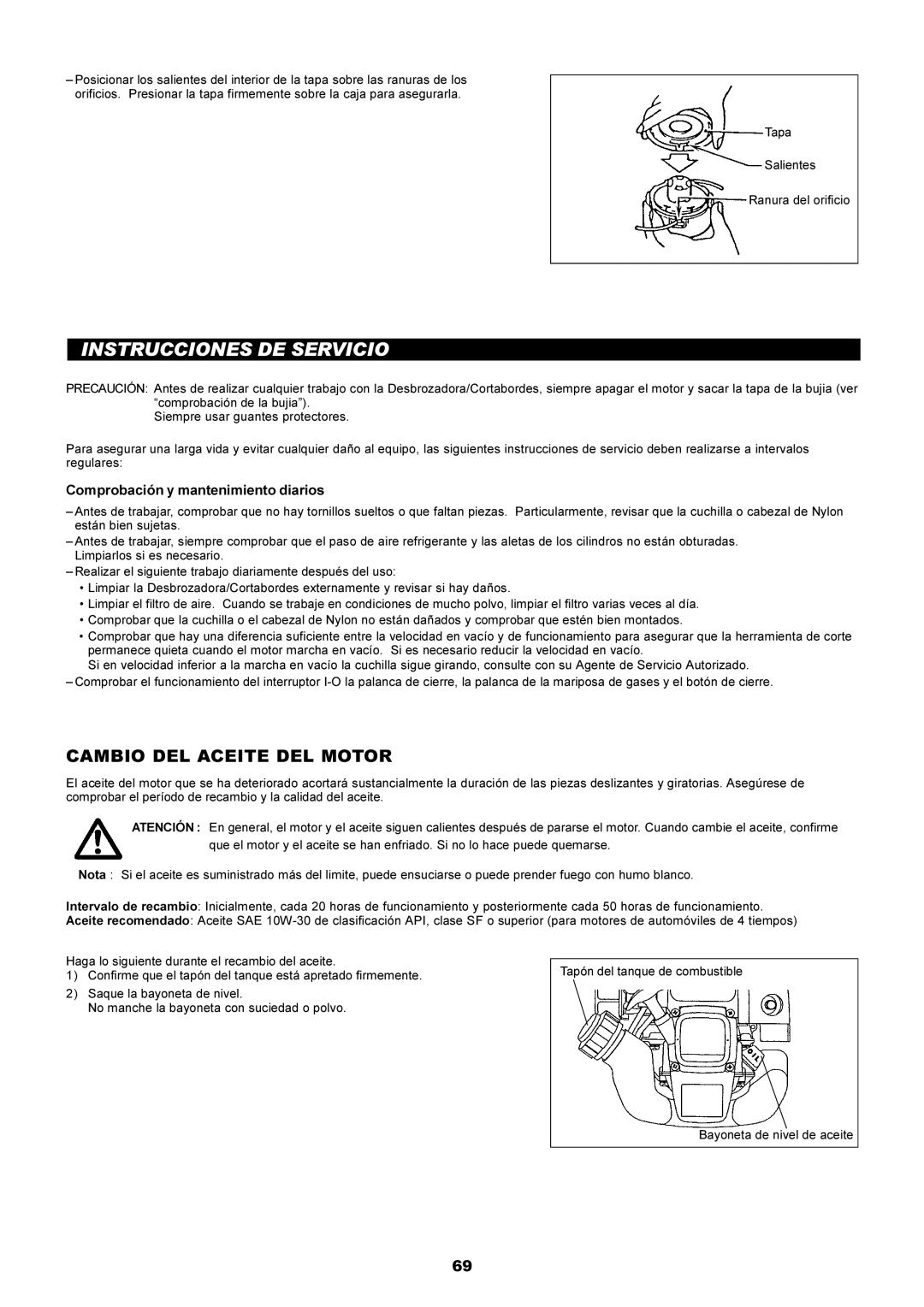 Dolmar MS-250.4, MS-251.4 Instrucciones DE Servicio, Cambio DEL Aceite DEL Motor, Comprobación y mantenimiento diarios 