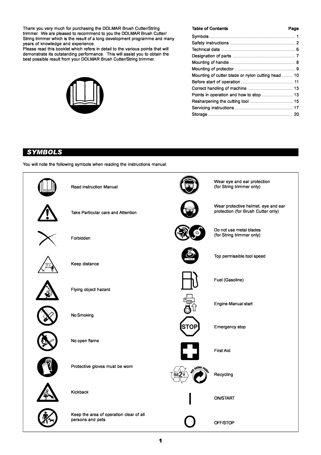 Dolmar MS-250.4, MS-251.4 instruction manual Symbols 