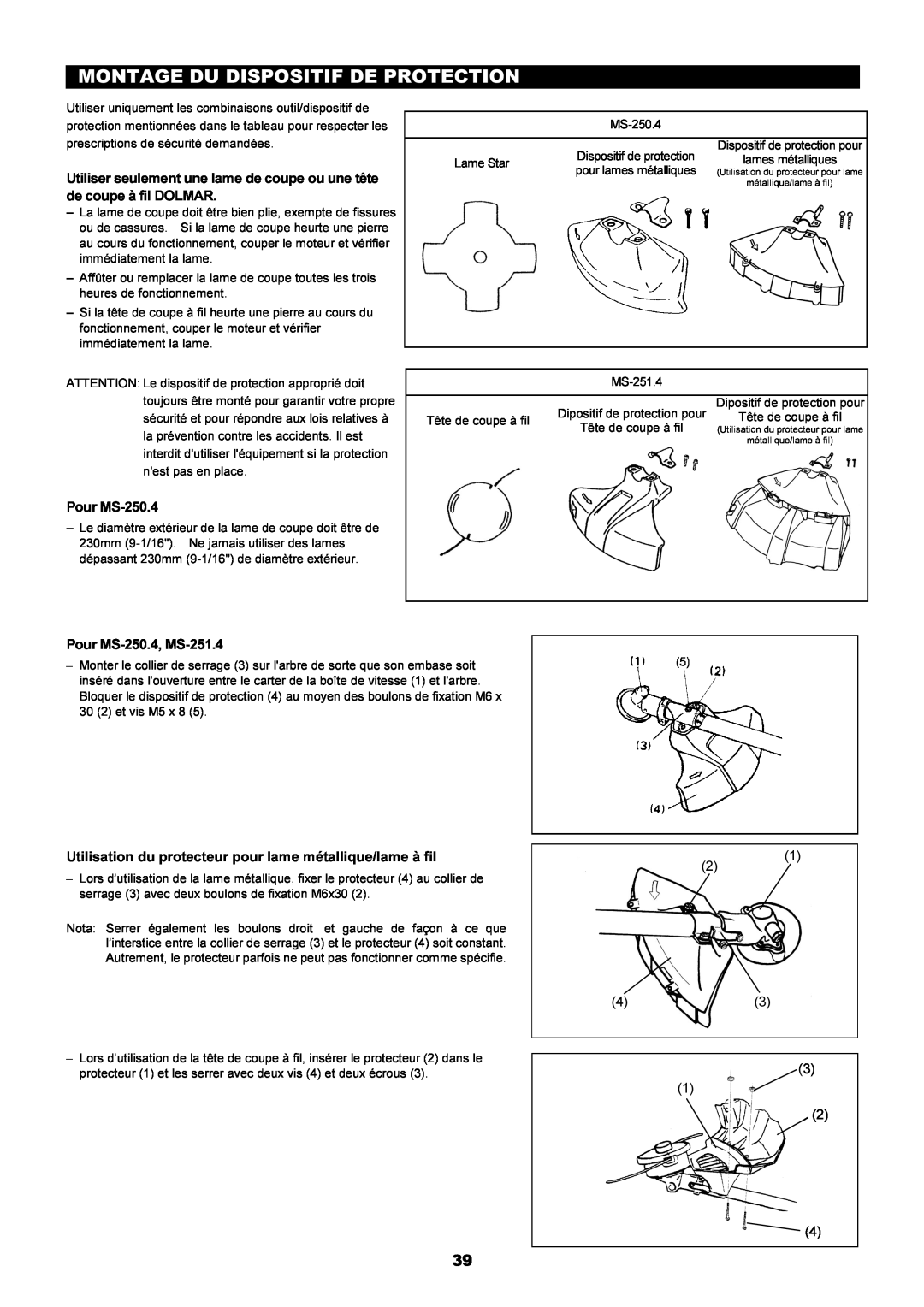 Dolmar instruction manual Montage Du Dispositif De Protection, Pour MS-250.4, MS-251.4 