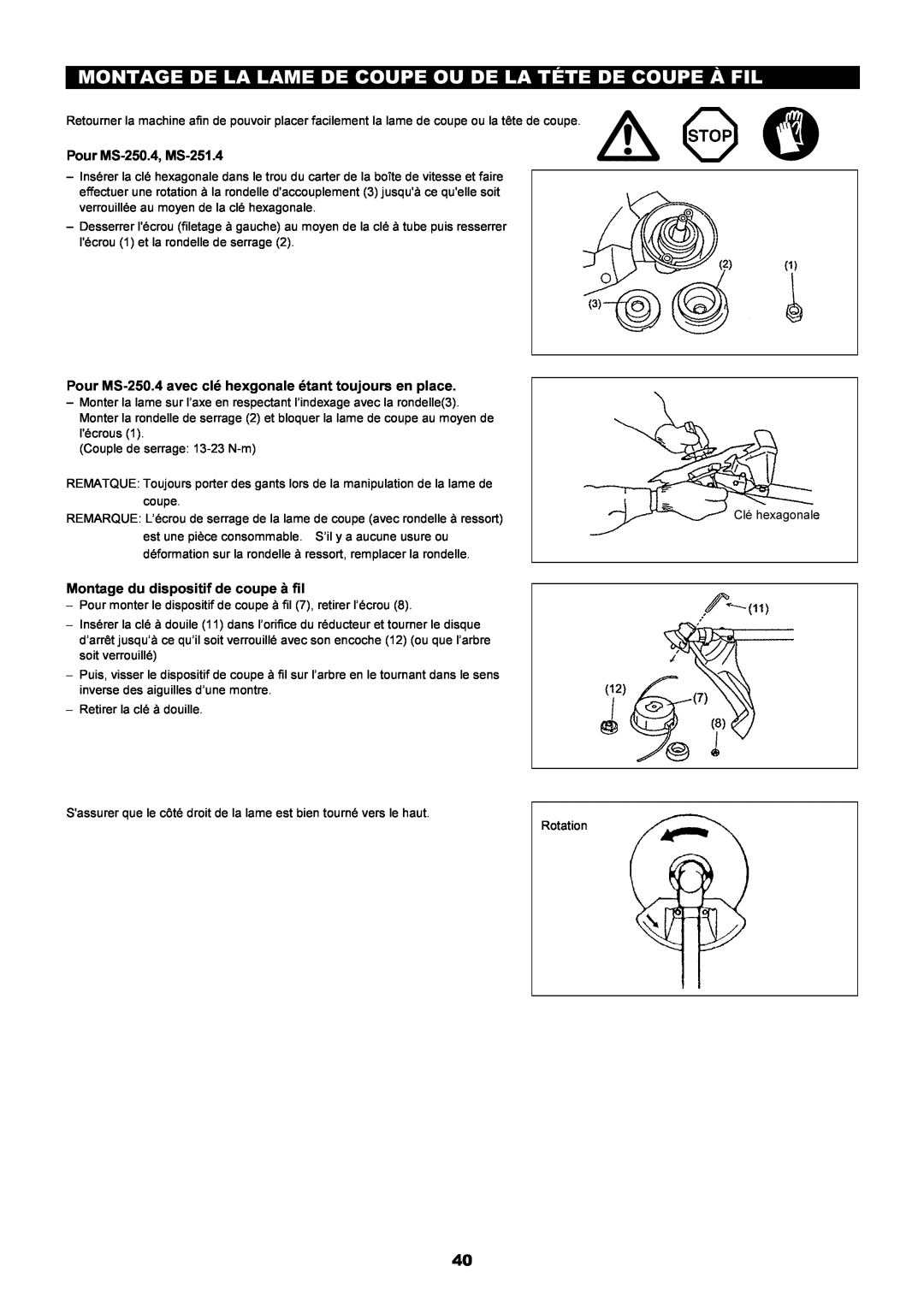 Dolmar instruction manual Montage De La Lame De Coupe Ou De La Téte De Coupe À Fil, Pour MS-250.4, MS-251.4 