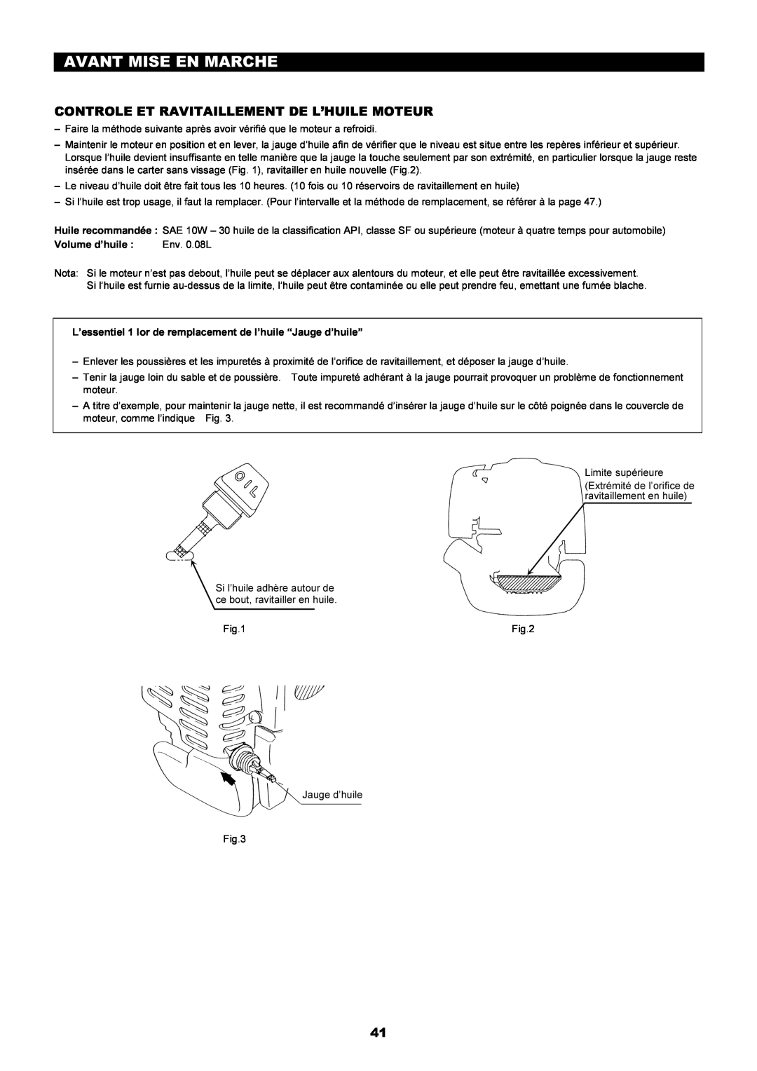 Dolmar MS-250.4, MS-251.4 instruction manual Avant Mise En Marche, Controle Et Ravitaillement De L’Huile Moteur 