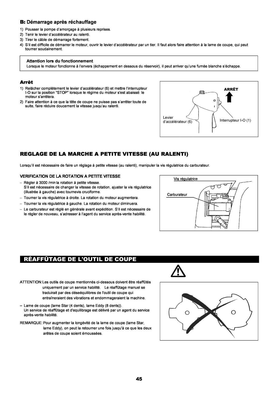 Dolmar MS-250.4, MS-251.4 instruction manual Réaffûtage De Loutil De Coupe, Reglage De La Marche A Petite Vitesse Au Ralenti 