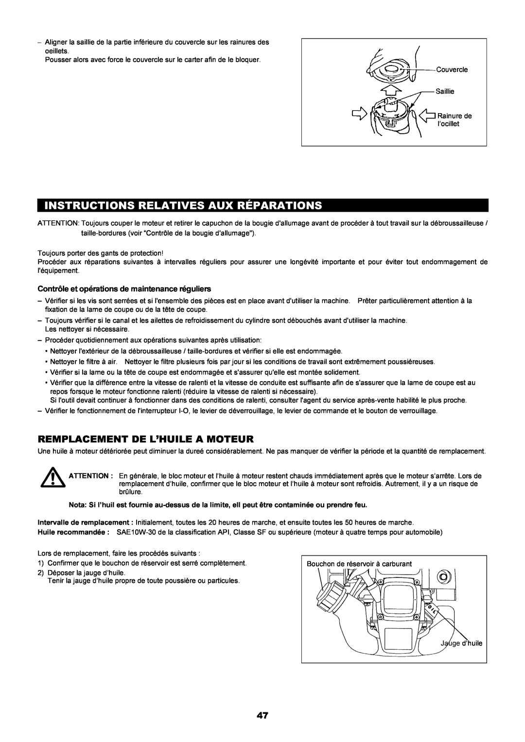 Dolmar MS-250.4, MS-251.4 instruction manual Instructions Relatives Aux Réparations, Remplacement De L’Huile A Moteur 