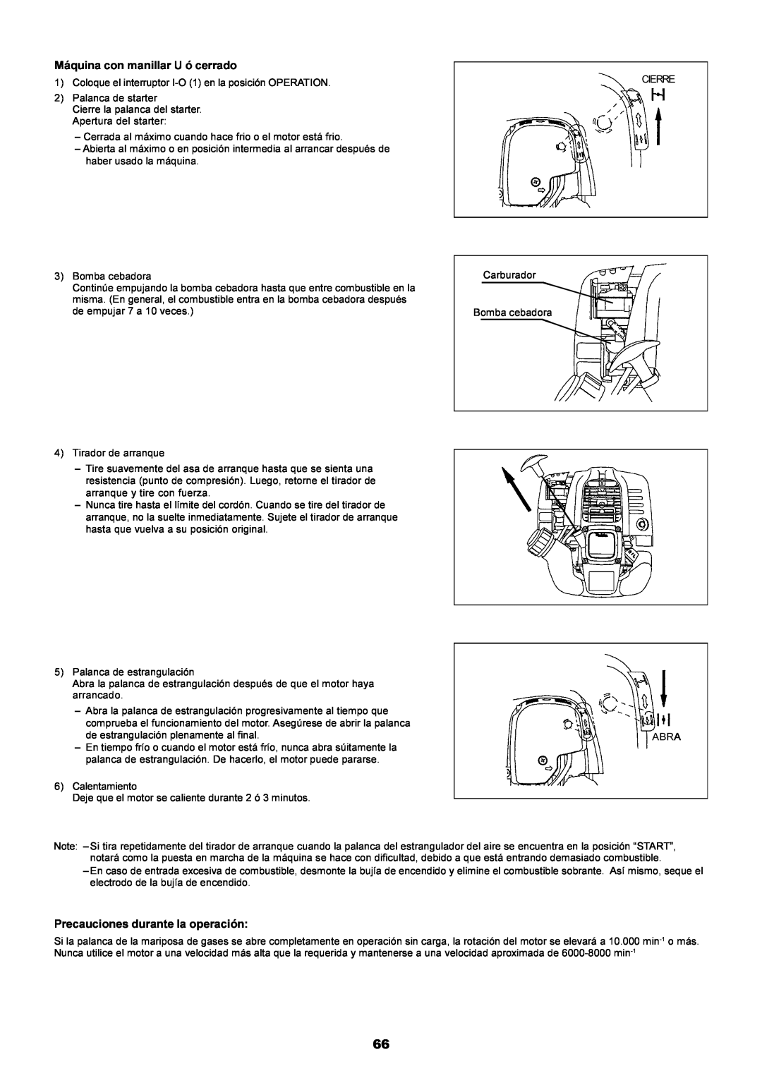 Dolmar MS-251.4, MS-250.4 instruction manual Máquina con manillar U ó cerrado, Precauciones durante la operación 