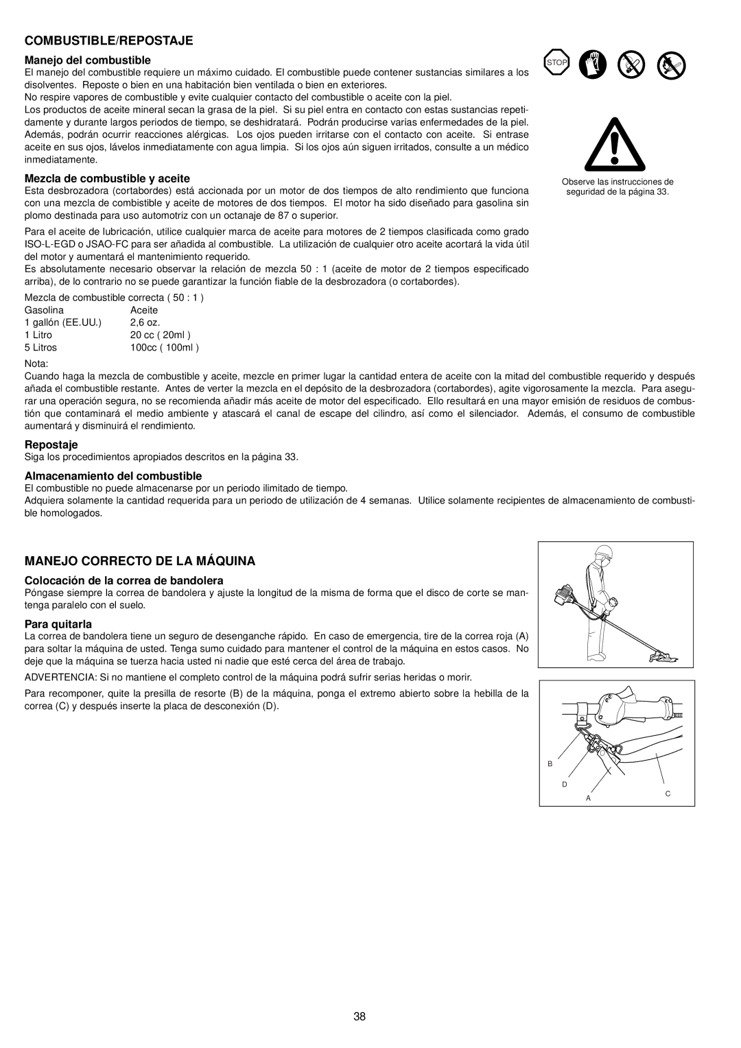 Dolmar MS-331 C, MS-261 C, MS-261 U, MS-331 U, MS-231 C instruction manual Combustible/Repostaje, Manejo Correcto DE LA Máquina 