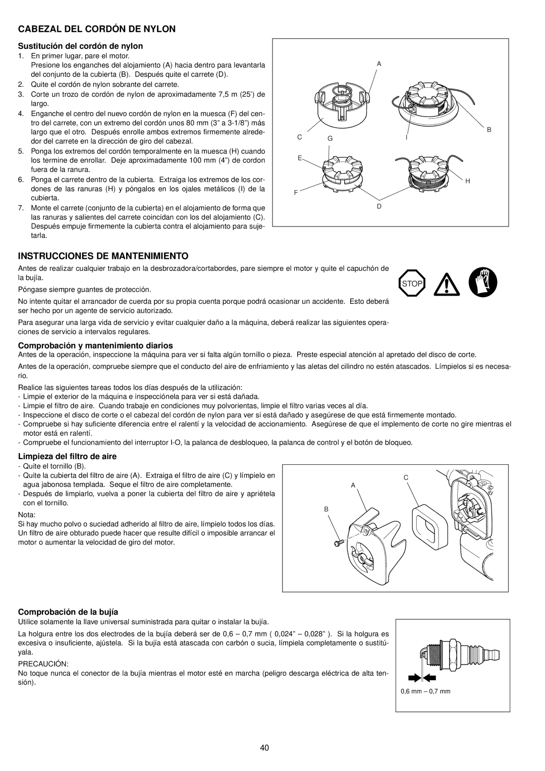 Dolmar MS-261 C, MS-261 U, MS-331 U, MS-331 C, MS-231 C Cabezal DEL Cordón DE Nylon, Instrucciones DE Mantenimiento 