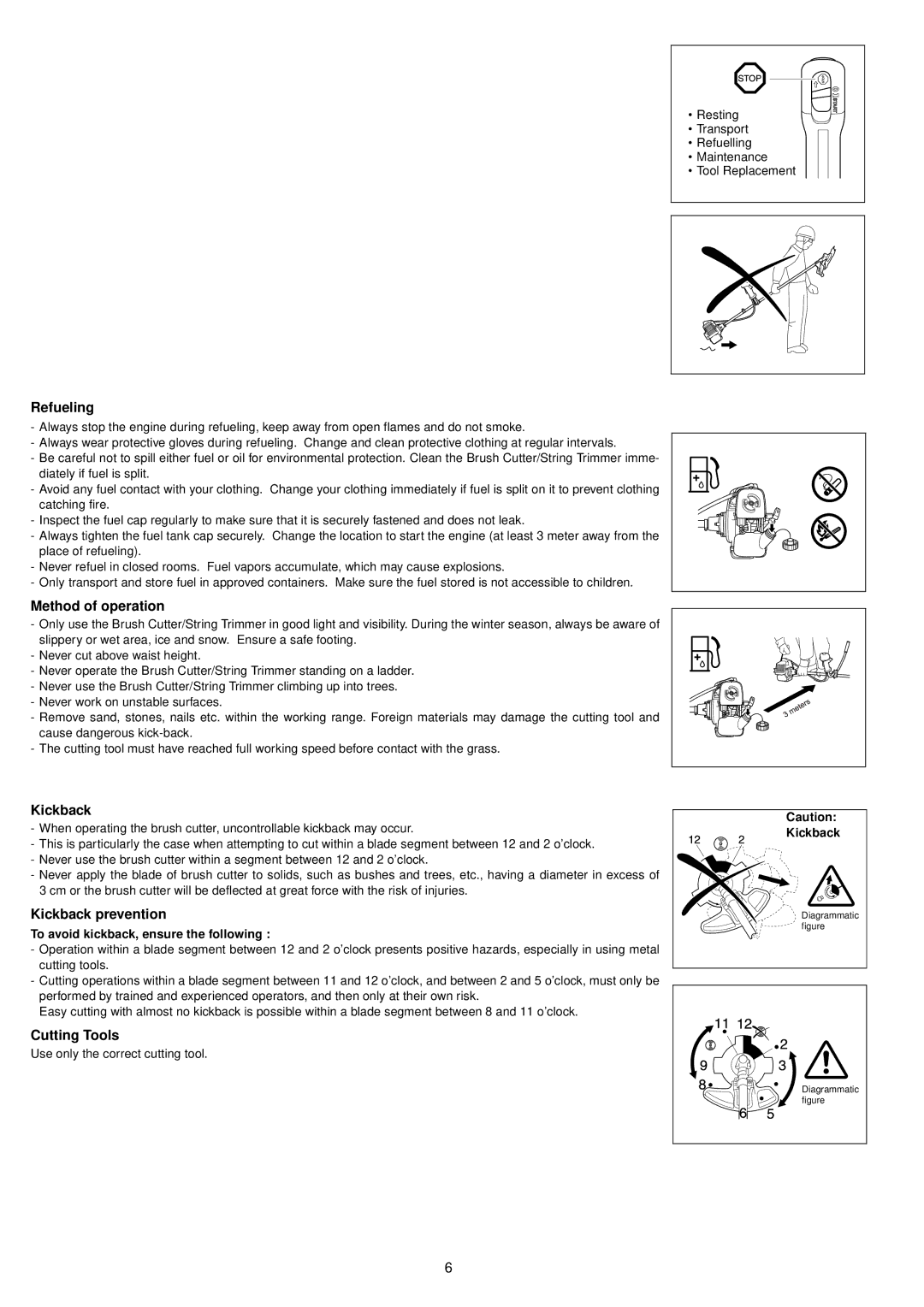 Dolmar MS-261 U, MS-261 C, MS-331 U, MS-331 C Refueling, Method of operation, Kickback prevention, Cutting Tools 