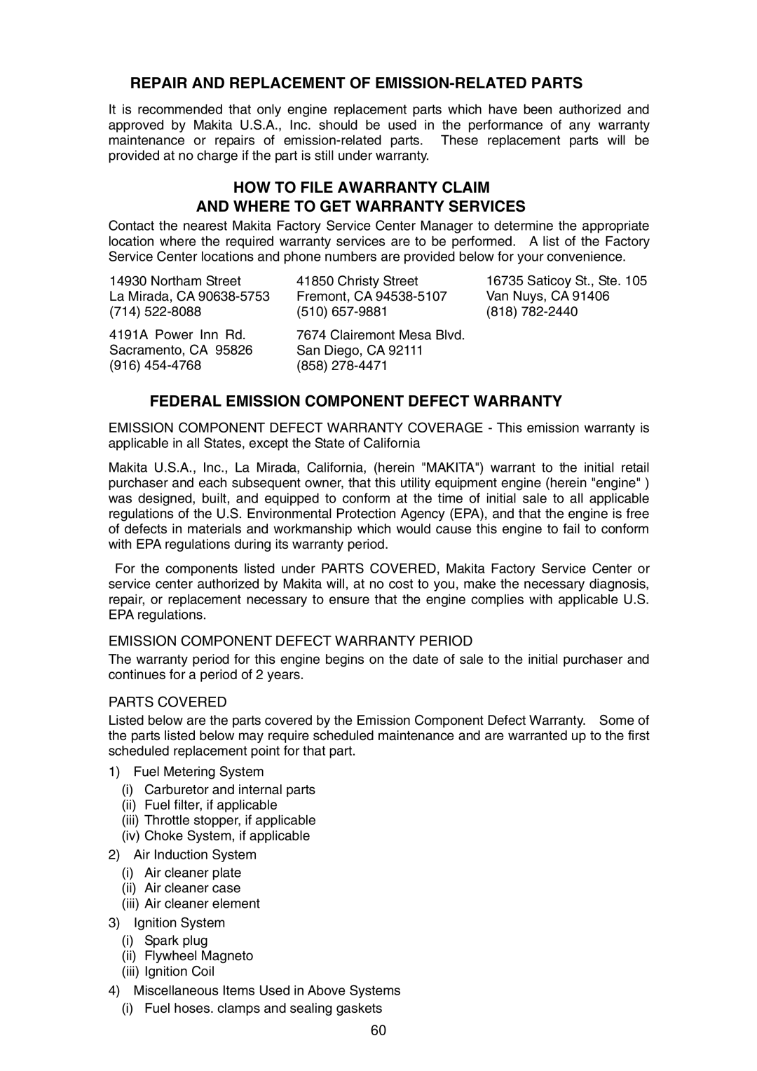 Dolmar PB-250.4 instruction manual Repair and Replacement of EMISSION-RELATED Parts 