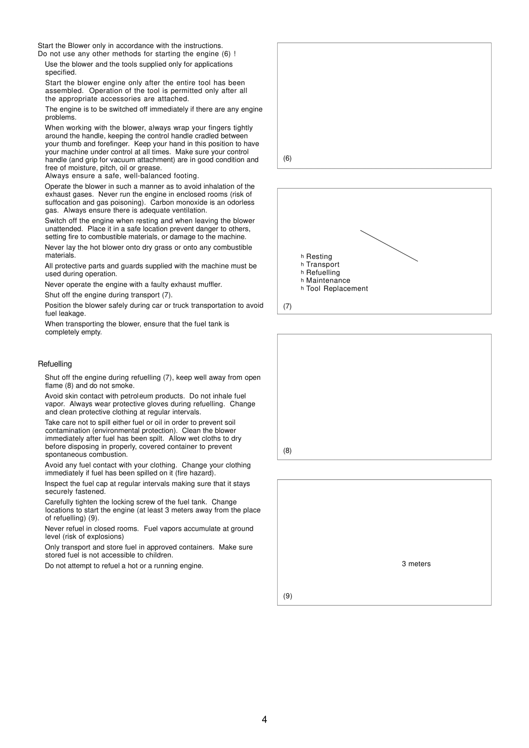 Dolmar PB-250.4 instruction manual Resting Transport Refuelling Maintenance Tool Replacement, Meters 