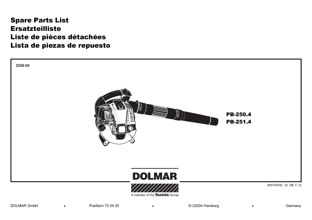 Dolmar PB-251.4 manual PB-250.4 