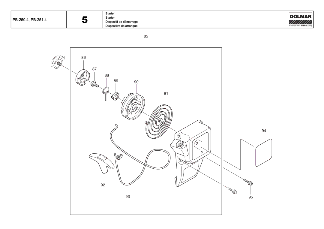 Dolmar PB-251.4 manual Starter Dispositif de démarrage Dispositivo de arranque 