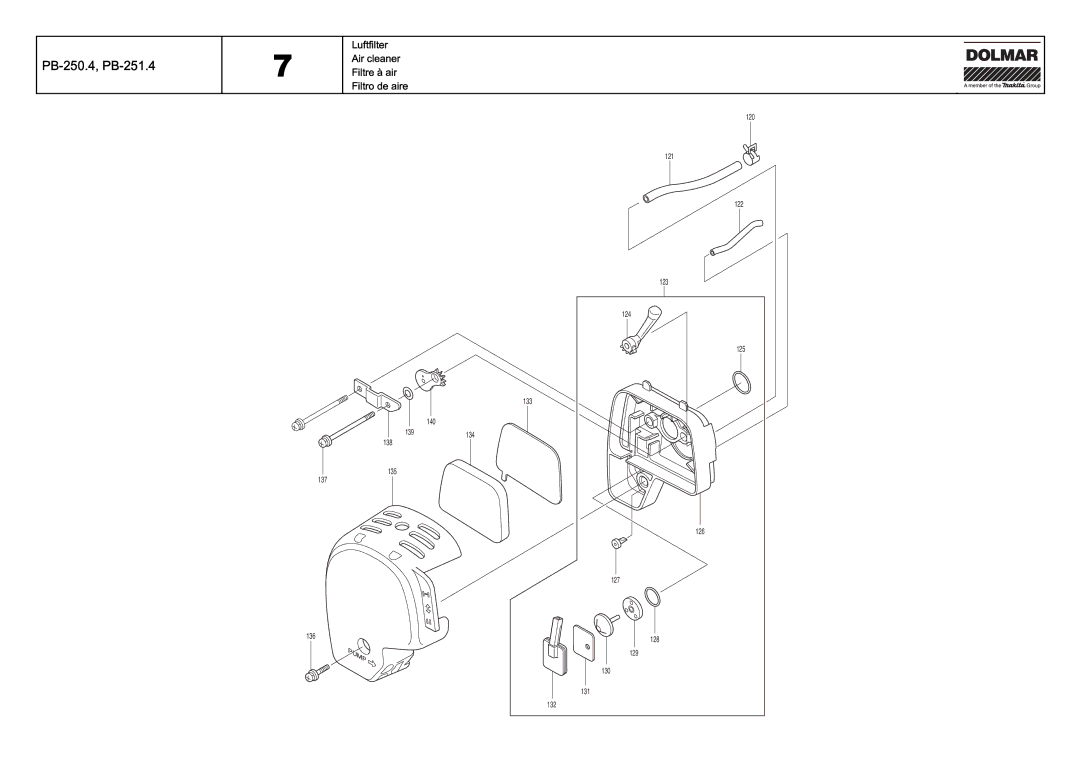 Dolmar PB-251.4 manual Luftfilter Air cleaner Filtre à air Filtro de aire 
