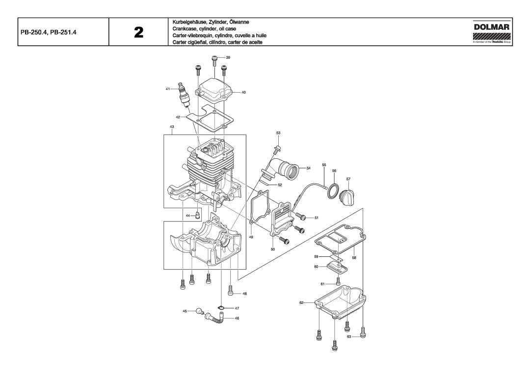 Dolmar manual PB-250.4, PB-251.4, Kurbelgehäuse, Zylinder, Ölwanne, Crankcase, cylinder, oil case 