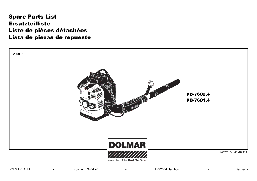 Dolmar PB-7601.4 manual PB-7600.4 