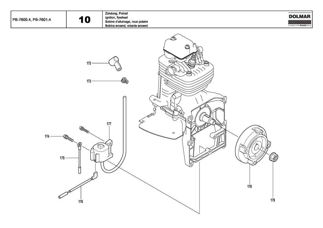 Dolmar manual PB-7600.4, PB-7601.4, Zündung, Polrad Ignition, flywheel, 172 