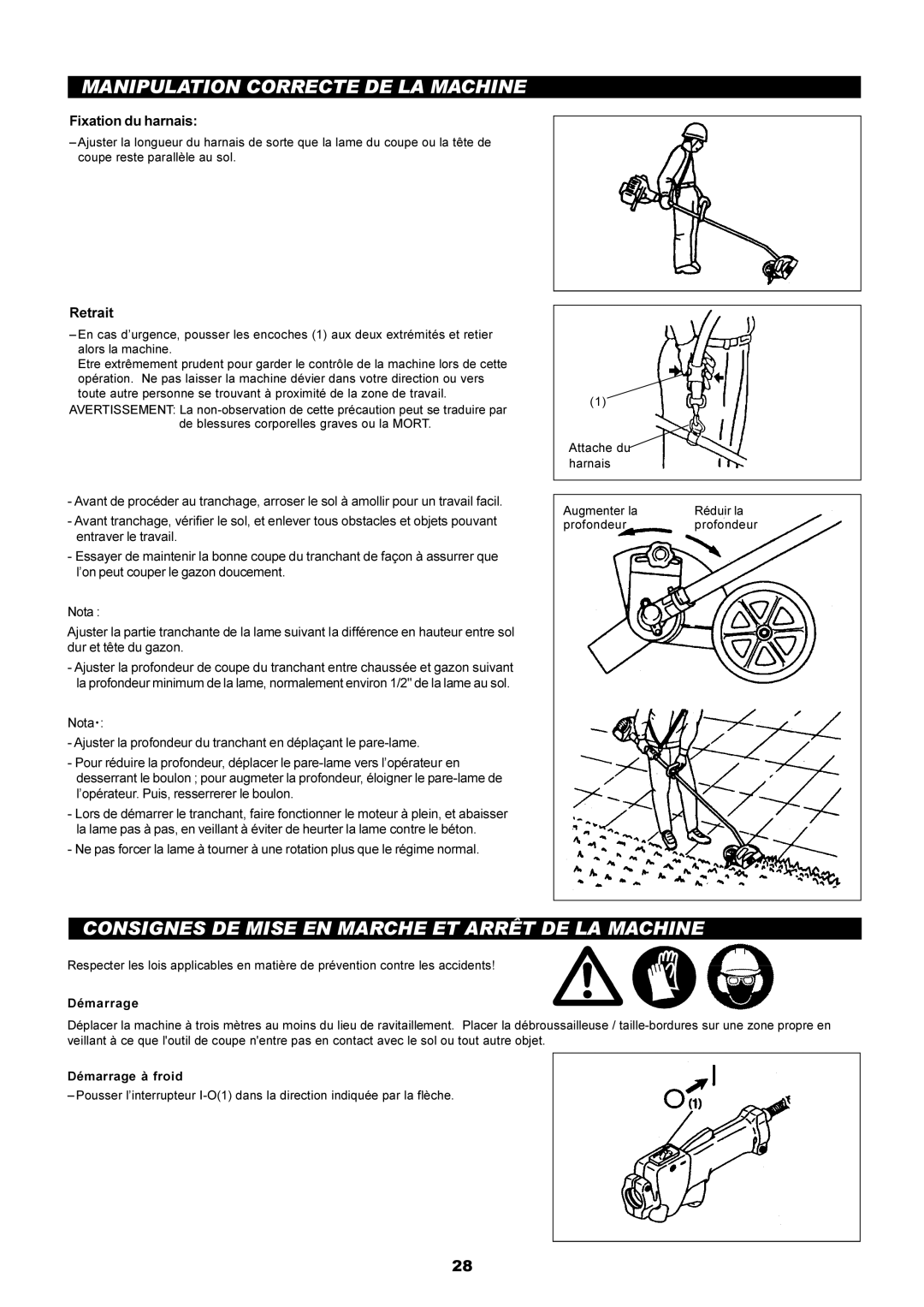 Dolmar PE-251 Manipulation Correcte DE LA Machine, Consignes DE Mise EN Marche ET Arrêt DE LA Machine, Fixation du harnais 