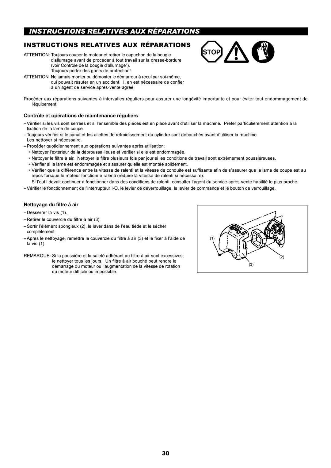 Dolmar PE-251 instruction manual Instructions Relatives AUX Réparations, Contrôle et opérations de maintenance réguliers 