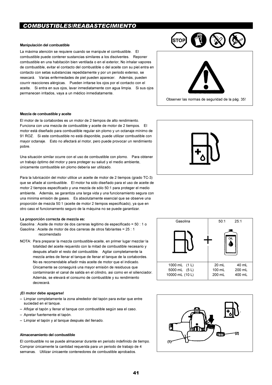 Dolmar PE-251 instruction manual Combustibles/Reabastecimiento 