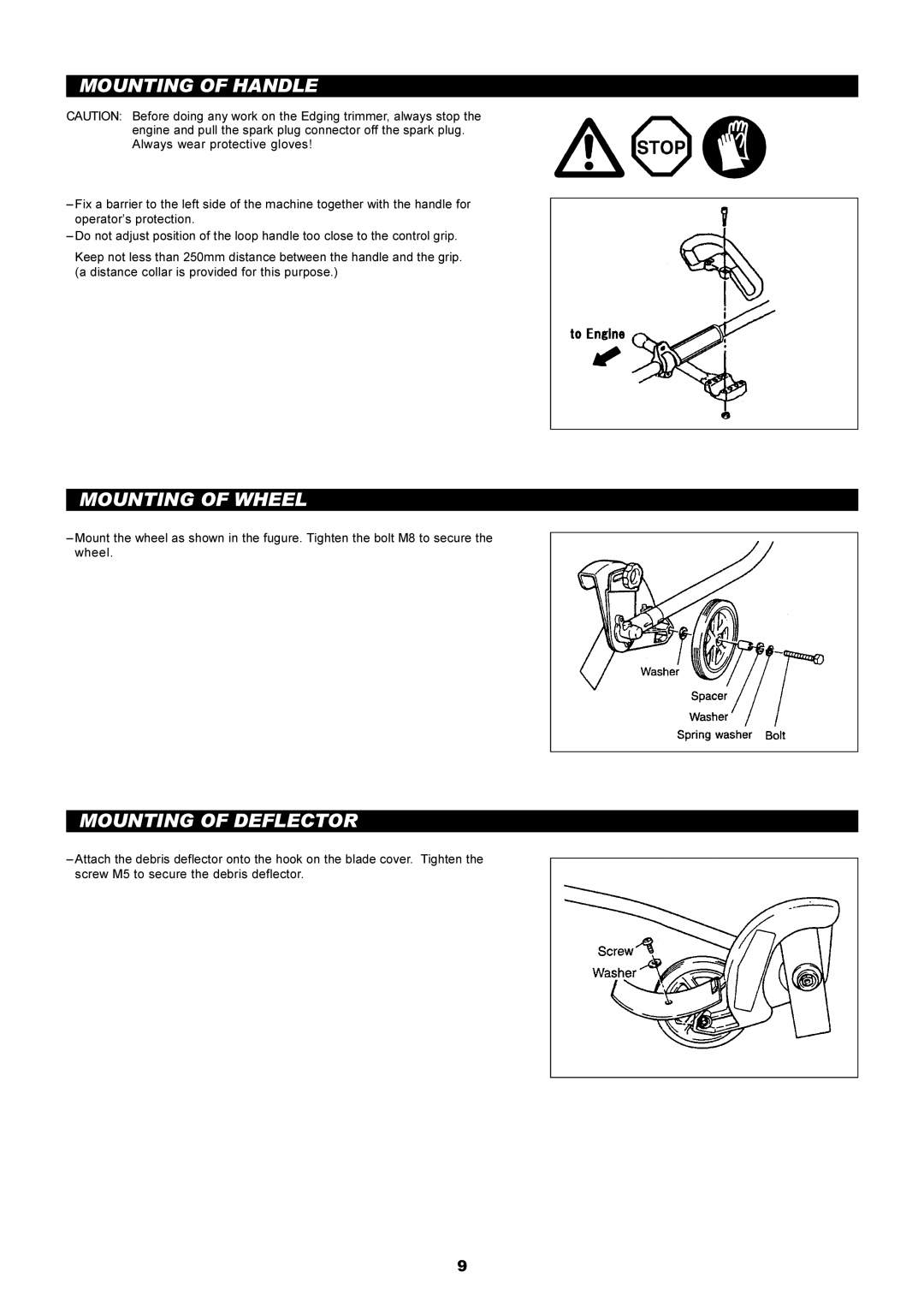 Dolmar PE-251 instruction manual Mounting of Handle, Mounting of Wheel, Mounting of Deflector 