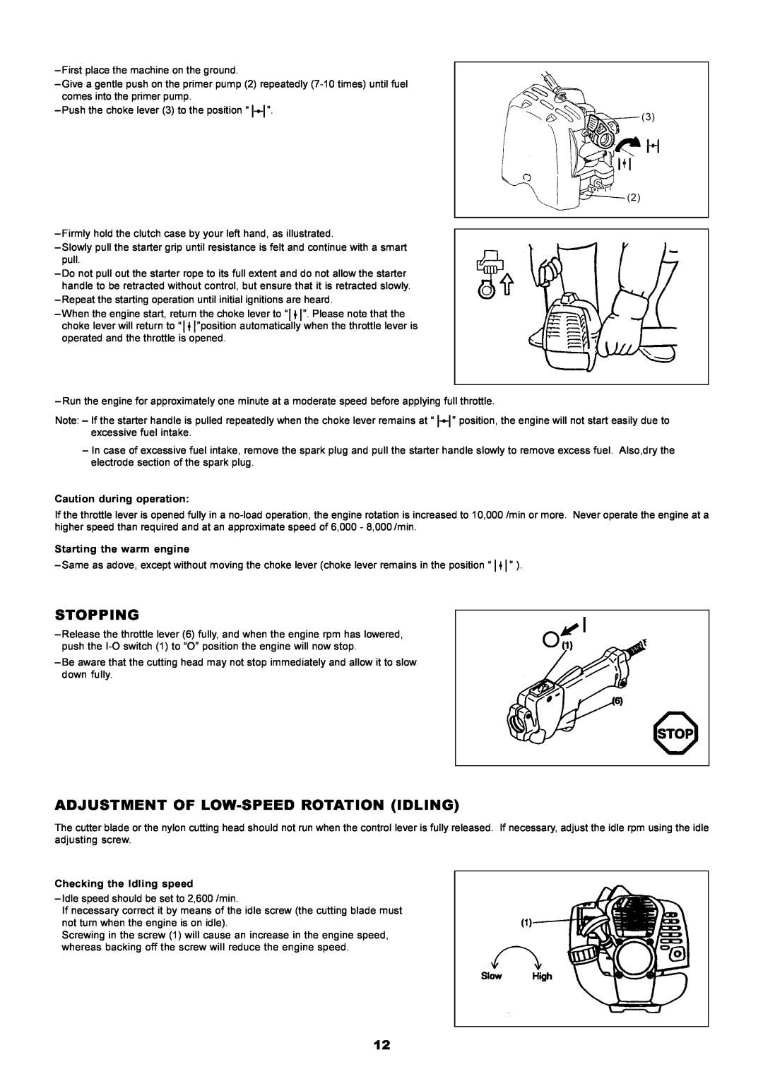 Dolmar PE-251 instruction manual Stopping, Adjustment Of Low-Speedrotation Idling 