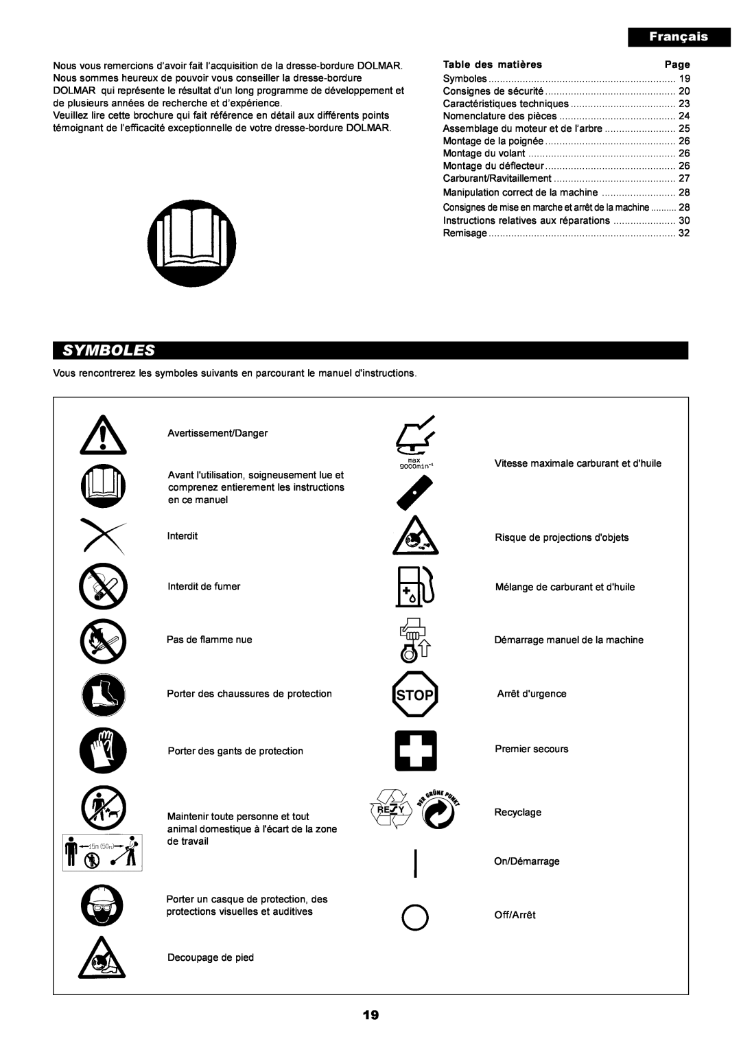 Dolmar PE-251 instruction manual Symboles, Français 