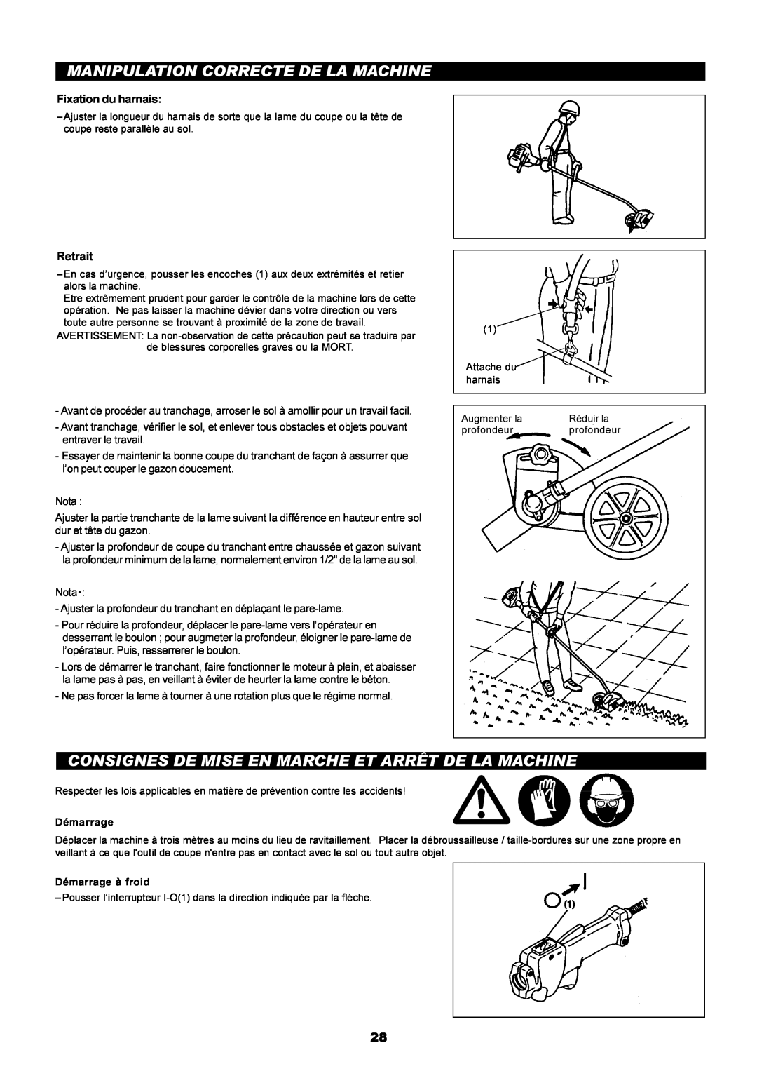 Dolmar PE-251 instruction manual Manipulation Correcte De La Machine, Fixation du harnais, Retrait 